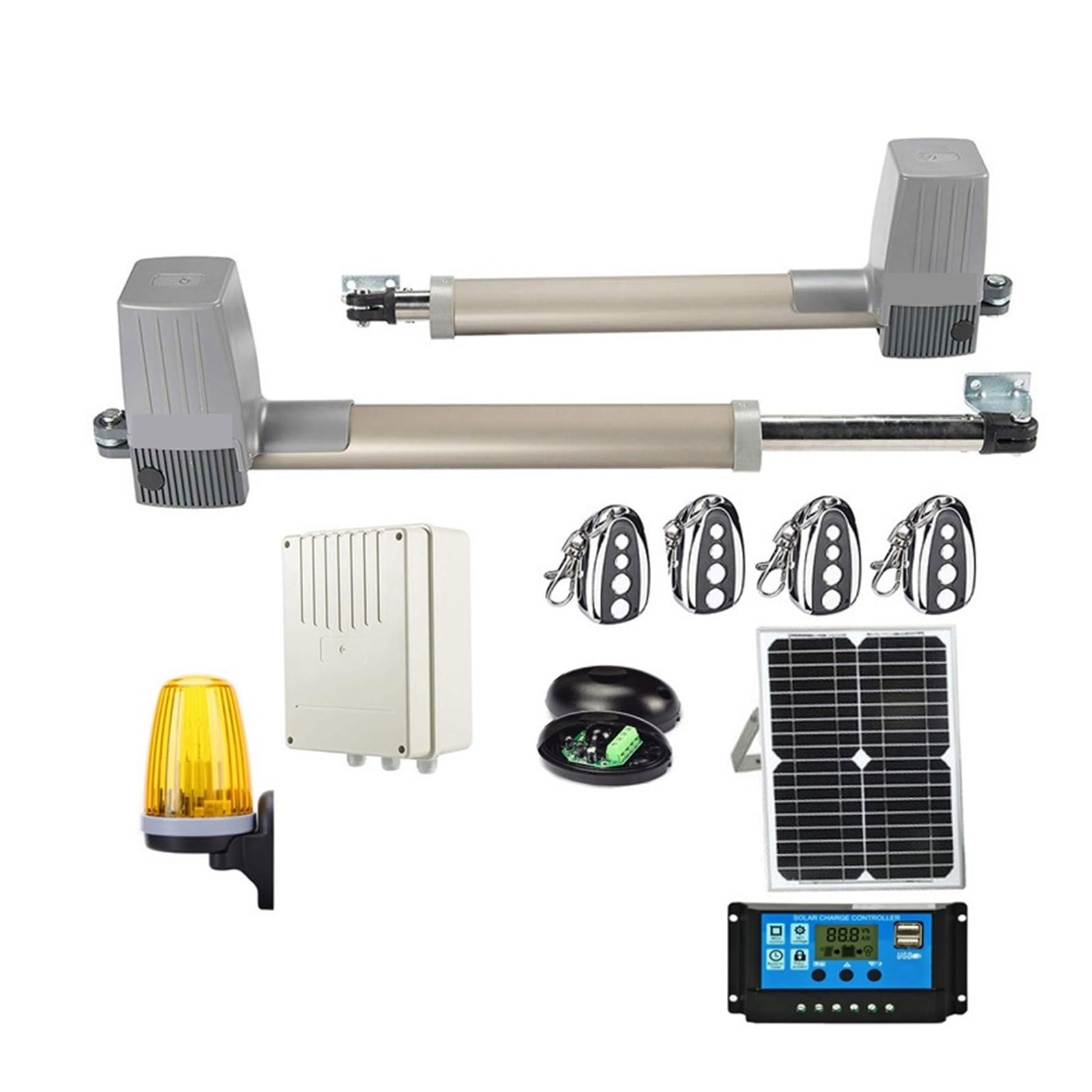 Automatyczny mechanizm otwierania bramy przesuwnej, mechanizm otwierania bramy zasilany energią słoneczną Pełny zestaw do bram skrzydłowych z podwójnym ramieniem 600KGS Con Kontroler panelu słoneczn