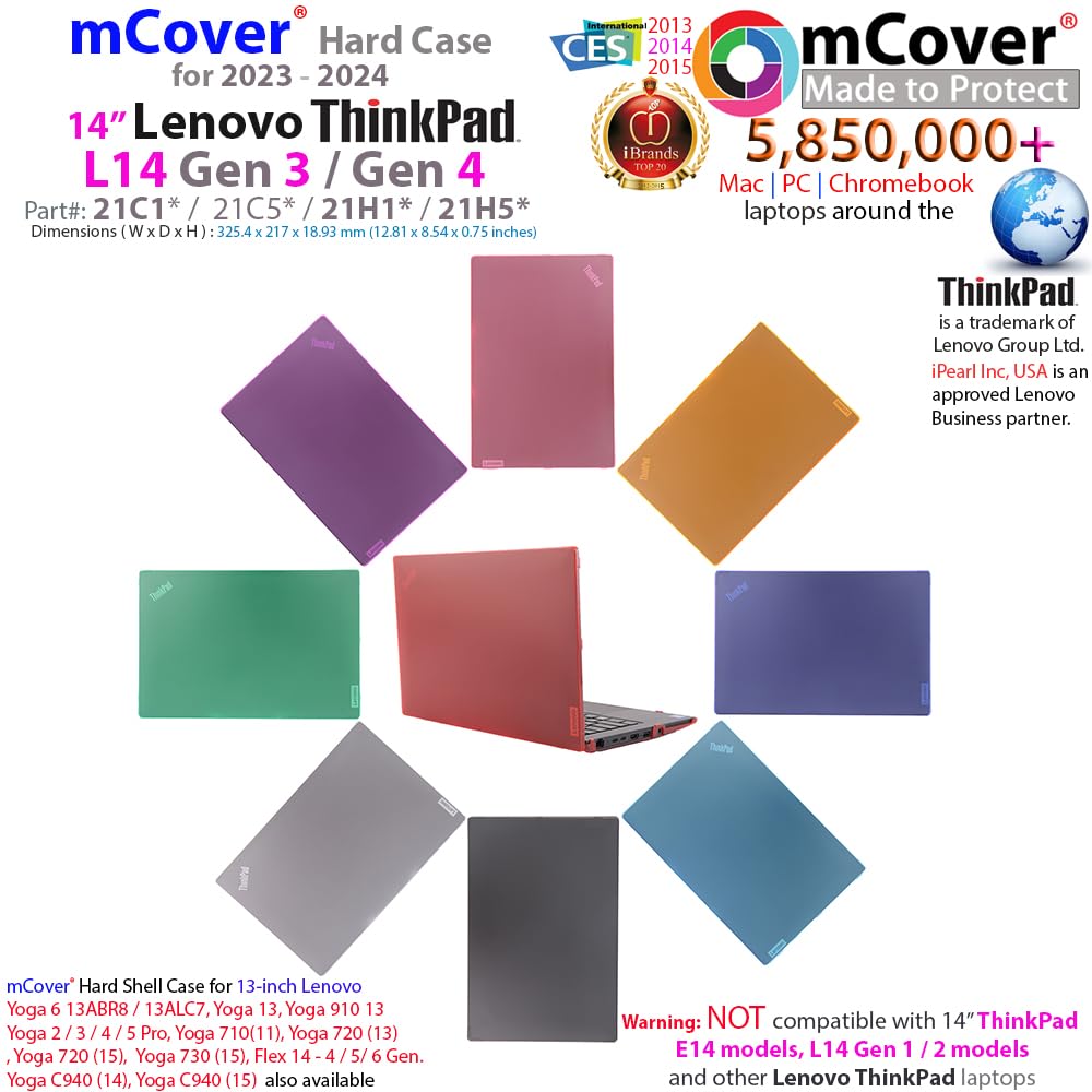 mCover Coque uniquement compatible avec Lenovo ThinkPad L14 Gen 3 2022-2024 14" | Série 4 Gen 4 (ne convient pas aux autres modèles) - Transparent