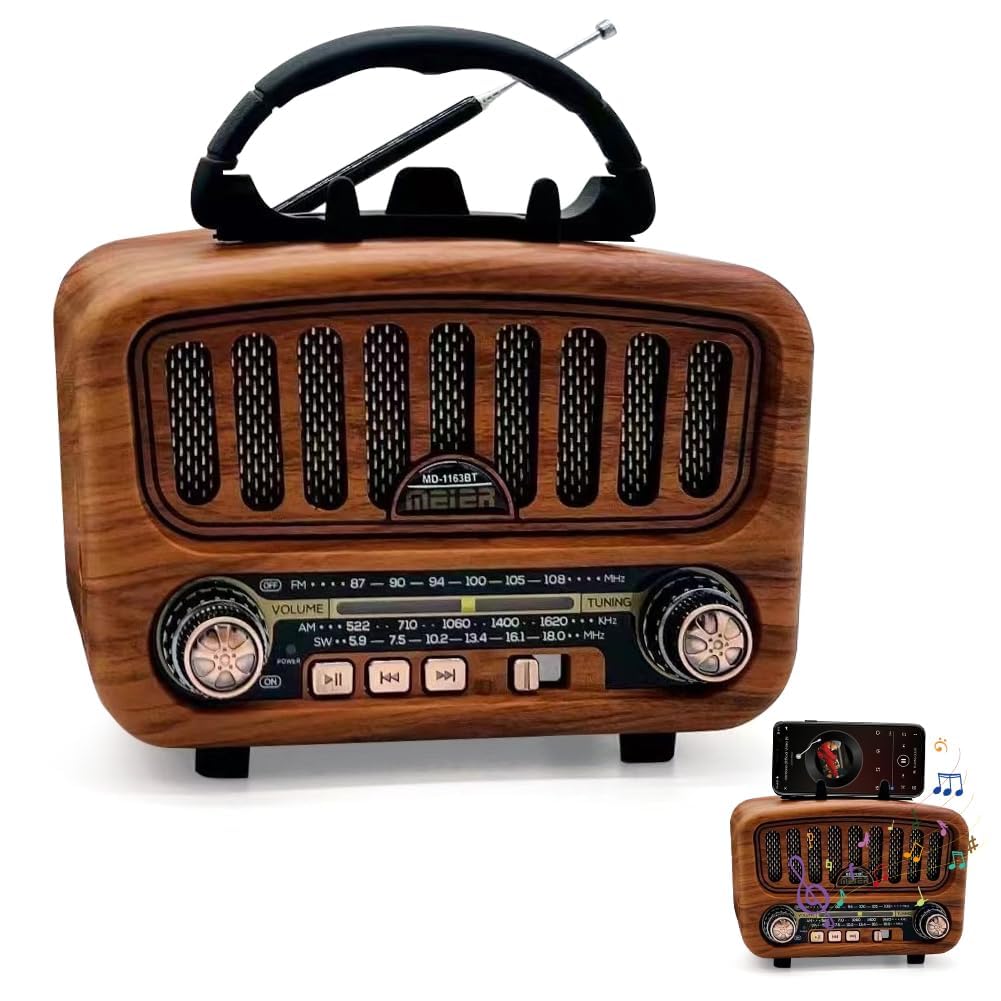 Vintage-Radio, kleines Retro-Radio mit Bluetooth, unterstützt TF-Karte/USB-Wiedergabe, wiederaufladbar, batteriebetrieben, für Zuhause, Party, Outdoor, Geschenk