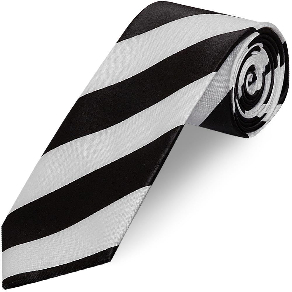 Ties R Us Men's Black And White Striped Hand Made Classic Football Tie