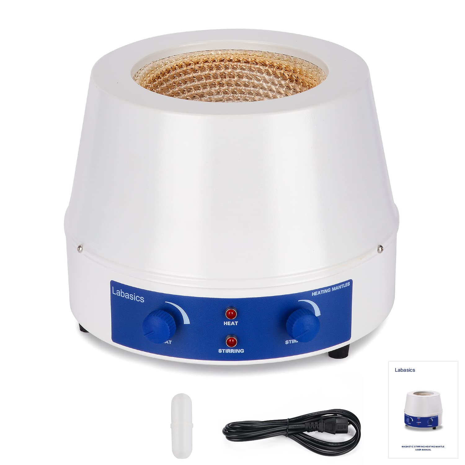 Labasics Heating Mantle, Heating and Stirring Electromantles Electrothermal Lab Heating Mantle with Magnetic Stirrer 0-1600 RPM Temperature Control 110V/380℃ 250W, 2000 ml
