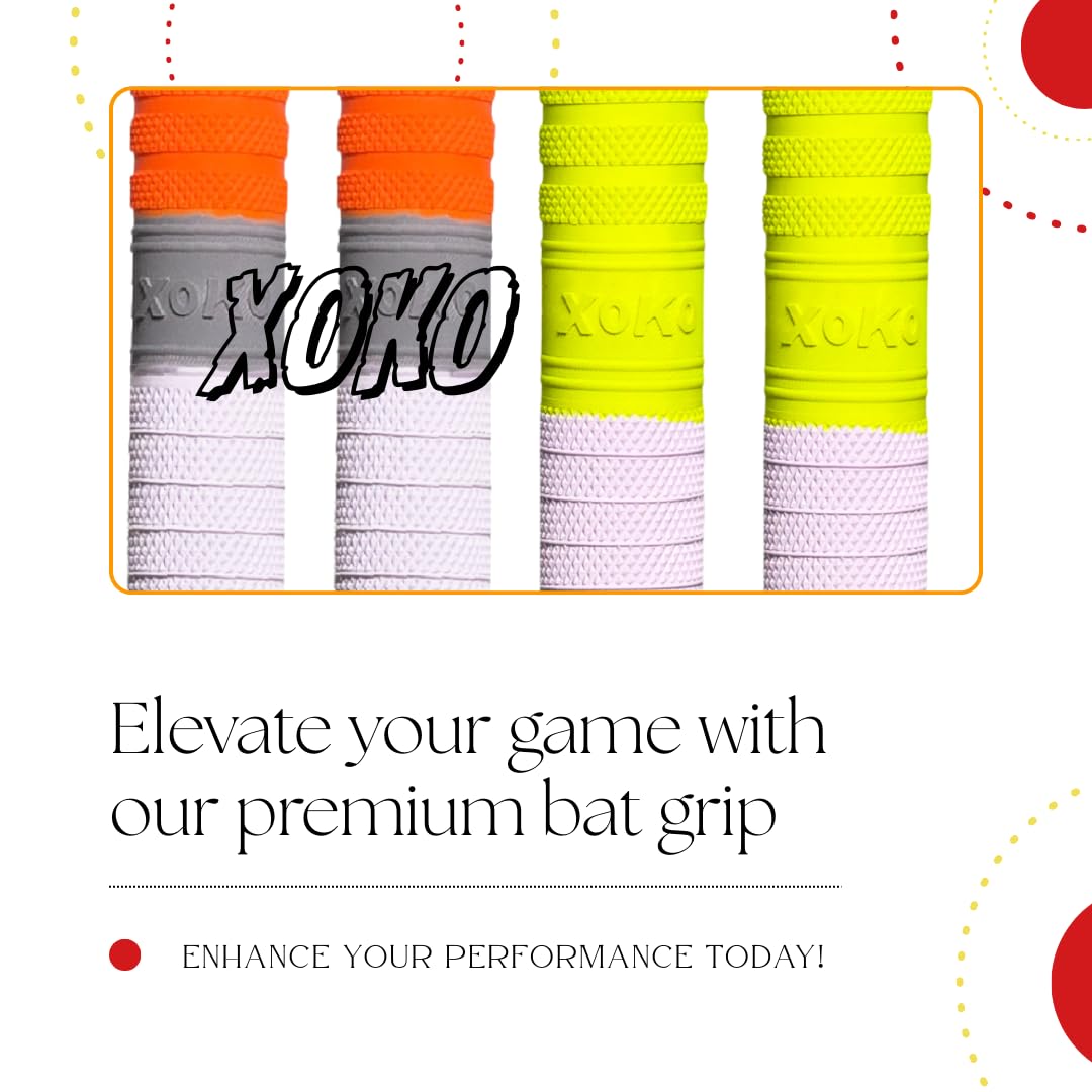 XOKO Premium Cricket Bat Handle Grip Set, Anti-Slip Rubber Material, Multi-Color Collection with Orange, Green, White, Black, Blue, Yellow, 6-Pack and Wooden Cone 2