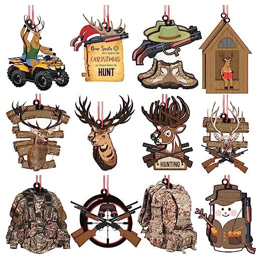 Barydat 24 Pcs Christmas Deer Tree Ornaments Wooden Hunting Ornament Deer Hunting Hanging Ornaments Deer with Gun Christmas Ornament Wild Life Deer Decorations for Xmas Tree Gifts