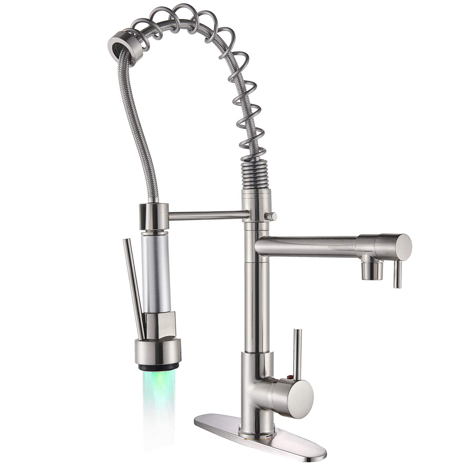 Pull Down Kitchen Sink Faucet with LED Brushed Nickel High Arc Kitchen
