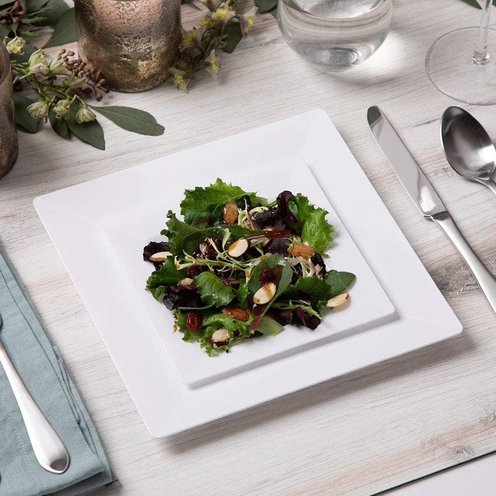 Disposable Square Plastic Plates - 60 Pack - 30 x 9.5" Dinner and 30 x 6.5" Salad Combo - Premium Heavy Duty- By Aya's Cutlery Kingdom : Health & Household