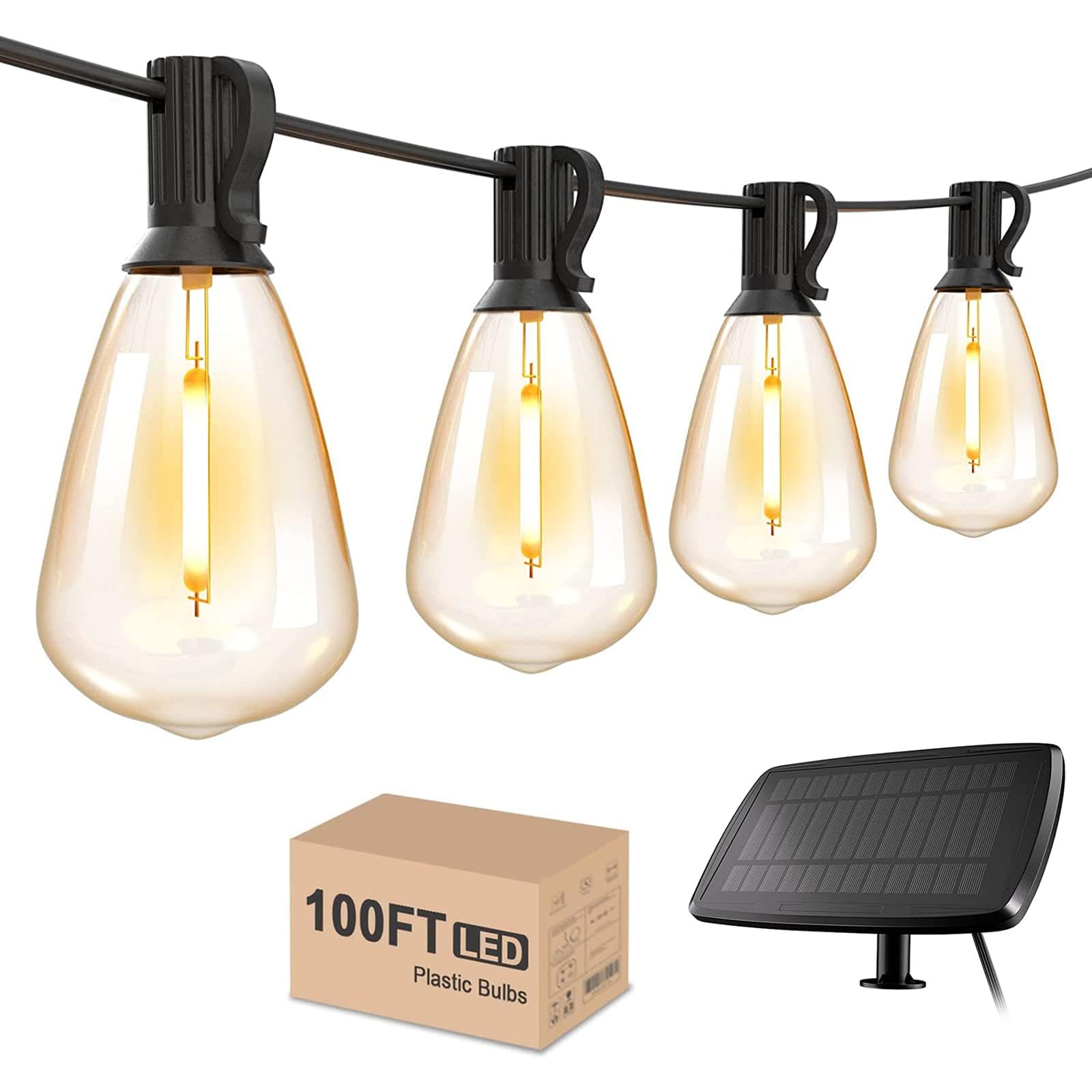 Svater Catena Luminosa Esterno Solare,ST38 30M luci da Esterno Giardino, 50+2 E12 1W LED, 4 Modalità, Impermeabile Infrangibile Autosensing Luci Solari per Giardino Patio Bianco Caldo