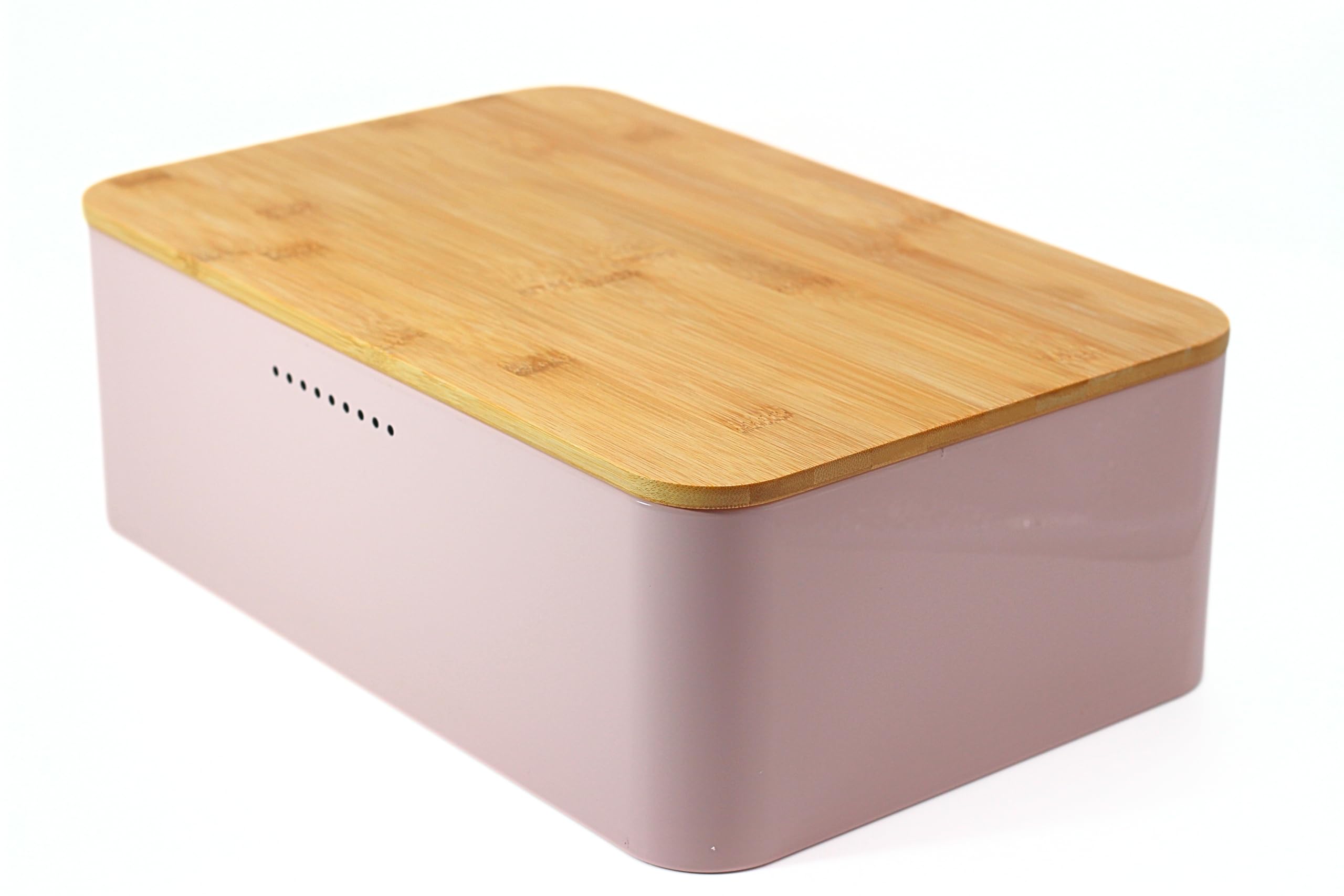 Contenitore Portapane con cap di bambù 35x12x23 CM - Rosa-Scatola Pane da Cucina in Metallo con Coperchio in Bambù – Design Vintage