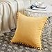 Fancy Homi Pack of 2 Yellow Accent Decorative Throw Pillow Covers with Pom-poms, Soft Corduroy Solid Square Cushion Pillow Case Set for Couch Sofa Bedroom Car Living Room (18x18 Inch/45x45 cm, Yellow)
