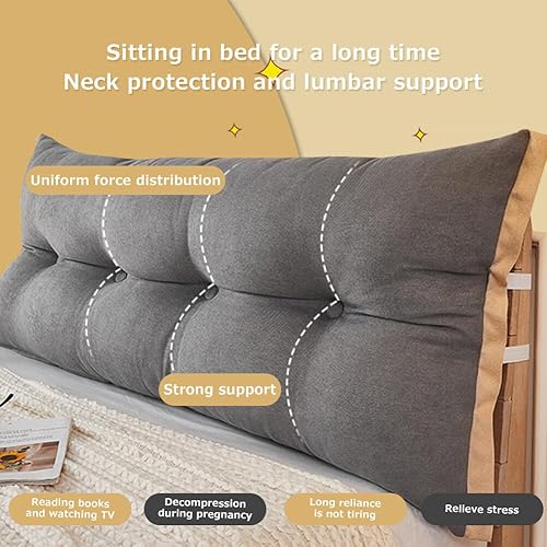 Miniatura 4 de Gujuja Almohada de cuña grande para cabecero, almohada larga para cama, almohadas de lectura para sentarse en la cama, almohadas para adultos, cojín