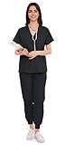 SUNME Scrubs for Women Set&comma; V-Neck Scrub Top & Jogger Pants Medical Uniform with 9 Pockets&comma; Yoga Waistband