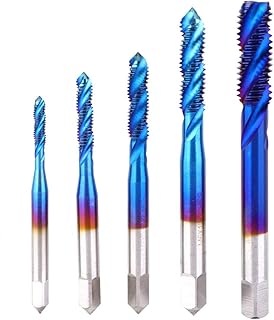 5Pcs Spiral Flute Taps, Metric HSS M3 M4 M5 M6 M8 Tapping Drill Bits for Machine Tool, TiCN Coated Flute Square End Shank