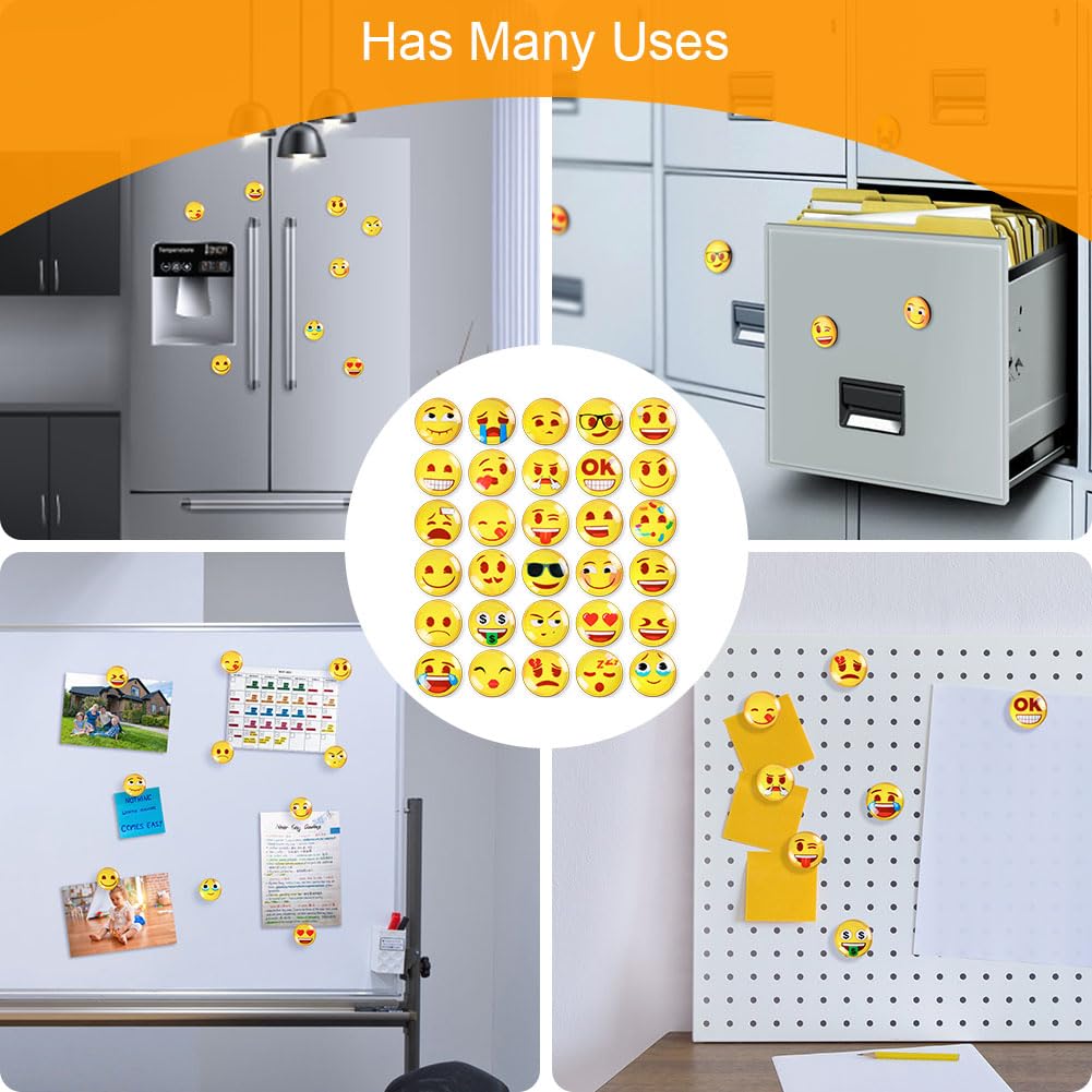 AUAUY 30Pz Emoji Magnet, Calamite Frigo Armadietto, Frigorifero Simpatici Divertenti Cucina Armadi Scuola Aula Lavagna Ufficio Cubicolo Lavagna Magnetica Decorativi Regali per Adulti Bambini