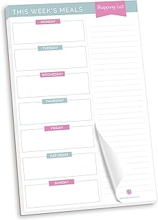 bloom daily planners Weekly Meal Planning Pad - Magnetic Hanging Refrigerator Menu Planner with Tear-Off Sheets & Perforated Grocery Shopping Lists - 6” x 9” (Pink & Teal)