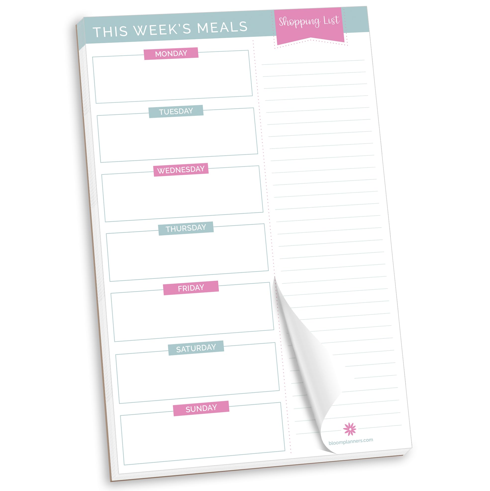 Bloom daily planners Weekly Meal Planning Pad - Magnetic Hanging Refrigerator Menu Planner with Tear-Off Sheets & Perforated Grocery Shopping Lists - 6” x 9” (Pink & Teal)