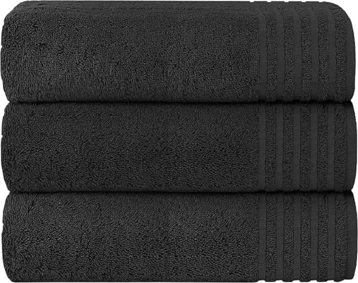 Voice7 Monaco 3 Pack Bath Sheets 100% Cotton 450 GSM Thick Absorbent Premium Quality Extra Soft Quick Dry Bathroom Large Towels Set Bathsheets (Charcoal, 80 x 140 cm)