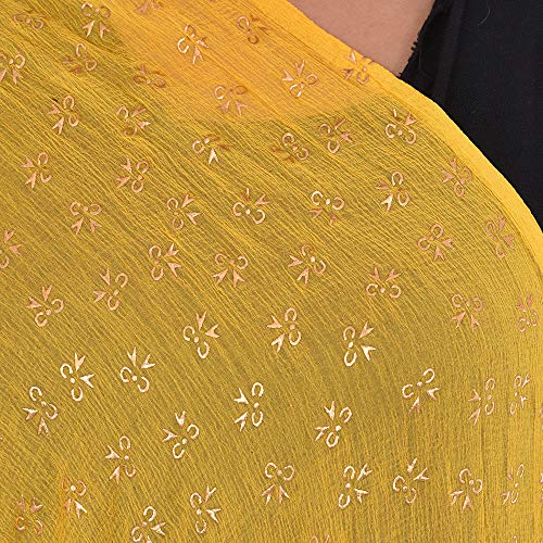 Image of YOUTHQUAKE Soft Chiffon Dupatta with Golden Foil Print & Tassels for Women & Girls