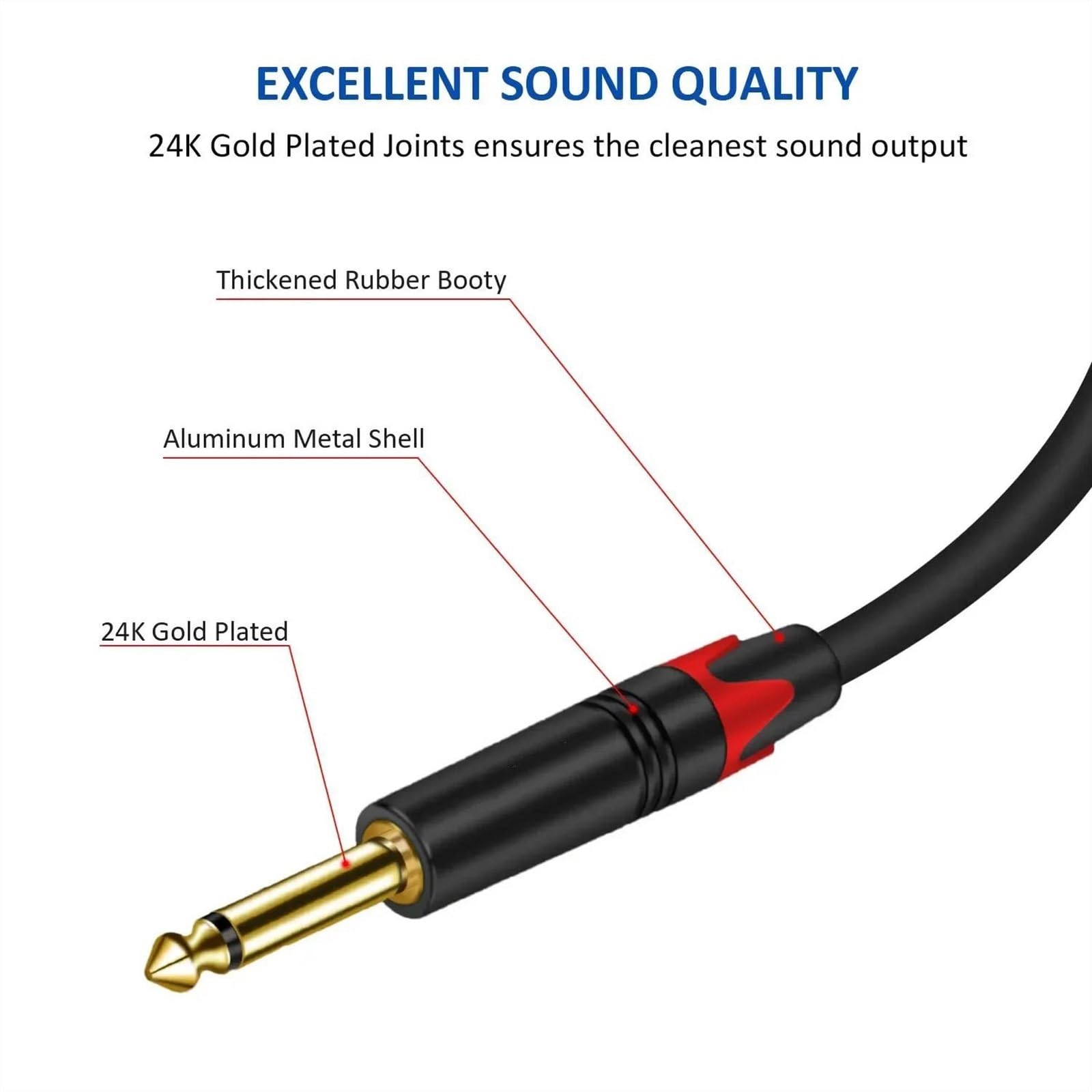 Kabel pomiarowy kątomierza, Kabel gitarowy męski 6,5 mm 1/4 cala do miksera, głośnika i wzmacniacza, różne rozmiary(Ts,8m)