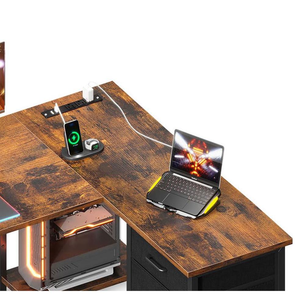 Amazon.com: AODK L Shaped Desk with 4 Tier Drawers, 61