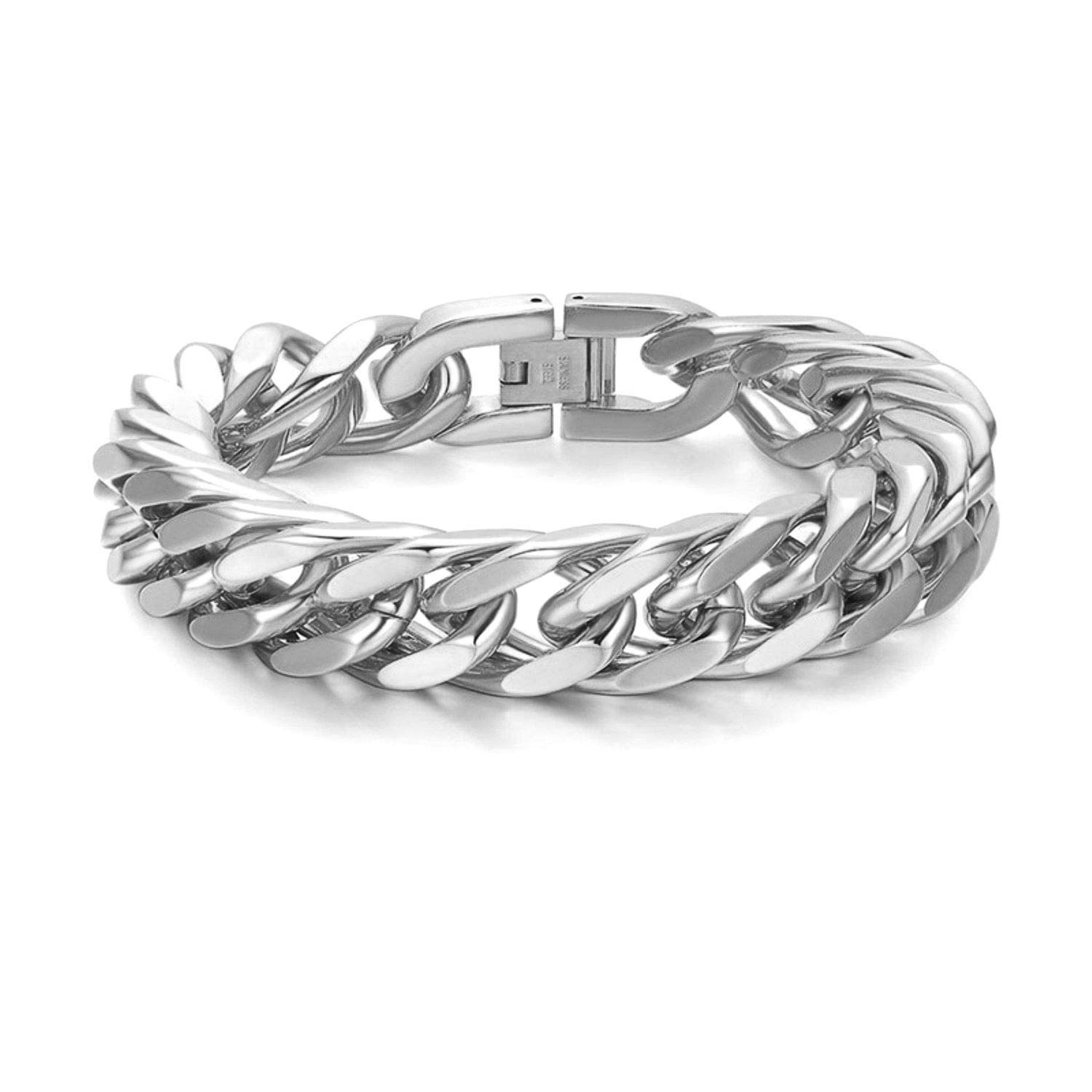 ZIVOM® Glossy Silver Curb Cuban 316L Stainless Steel Brass Bracelet for Men (B084TNH1Q6) Amazon Price History, Amazon Price Tracker