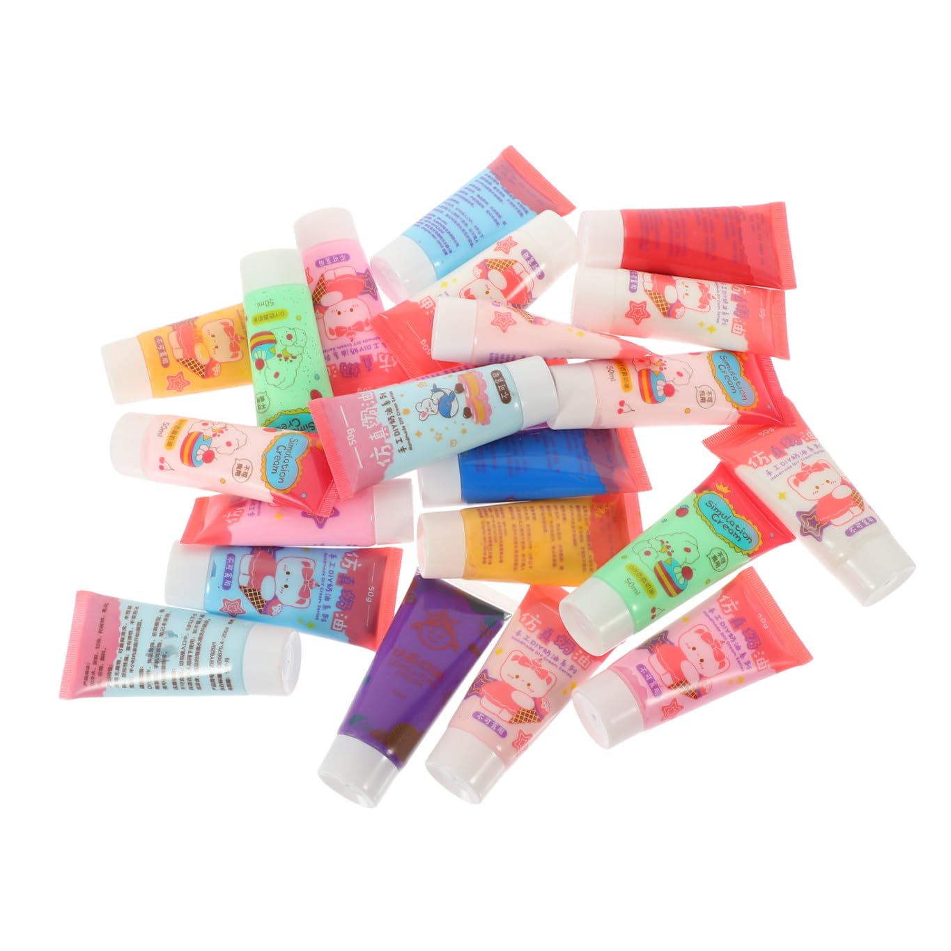 POPETPOP Set da 22 Pezzi Colla Crema di Simulazione per Decorazioni Fai da Te, Colla Cremosa per Custodia Telefono, 50ml Doppia Bocca, per Modellismo Creativo Colore Casuale