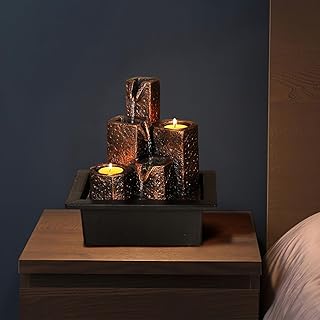 Water Fountains Indoor Mar Themed Small Water Fountain with Candles Holes for Home Decor Meditation (Mar)