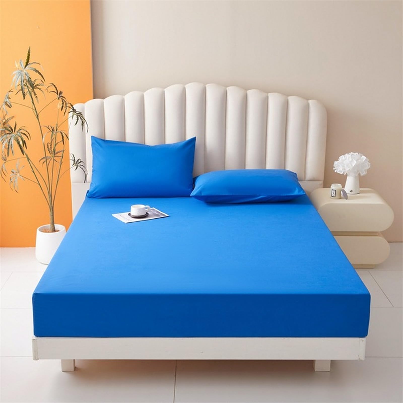 Protector de colchón impermeable de 138 x 190 cm, color azul, transpirable, impermeable, protección contra la humedad, sábana bajera ajustable para colchón de 25 a 30 cm