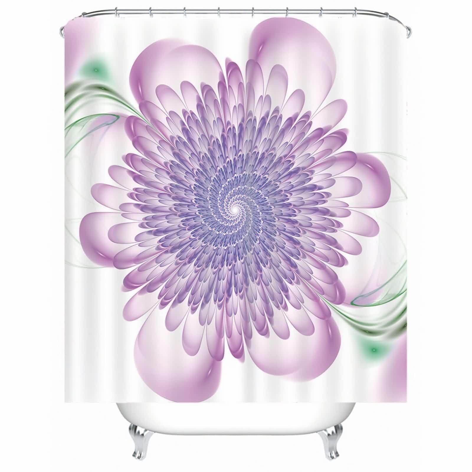 Rideau de douche floral violet en tissu lavable pour une salle de bain zen et propre