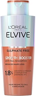 L'Oreal Paris Elvive Growth Booster Shampoo, Anti Hair Loss Shampoo, with Aminexil, Nianimacide and Ginger Extract, Reduces Hair Loss, 200ml