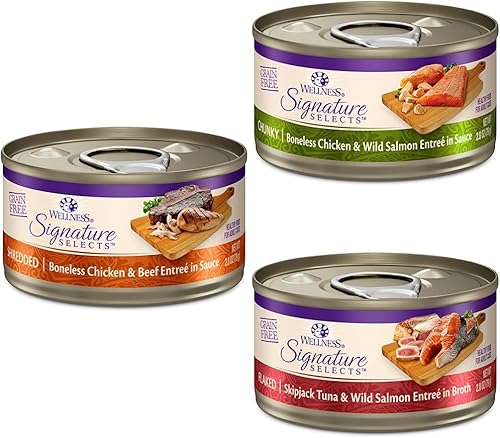 Miniatura 1 de Wellness CORE Signature Selects - Alimento húmedo para gatos, paquete variado de latas de 2.8 onzas, 36 unidades pollo rallado y carne de res