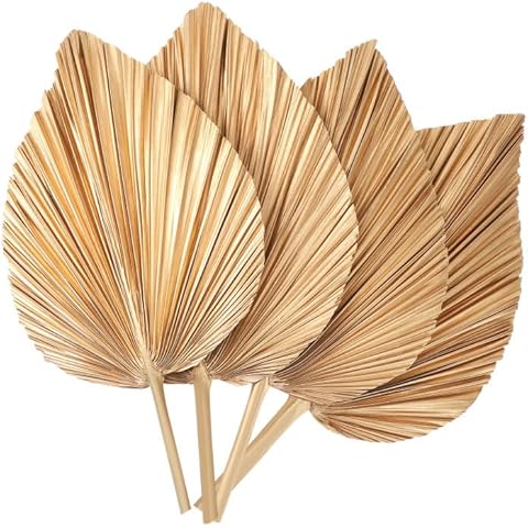 Ovveroche 4 Pcs Large Gold Dried Palm Leaves, Home Wedding Decor Natural Boho Dried Palm Leaves Fans with Stem,Tropical Palm Leaves Boho for Vase Baby Shower Anniversary Cover