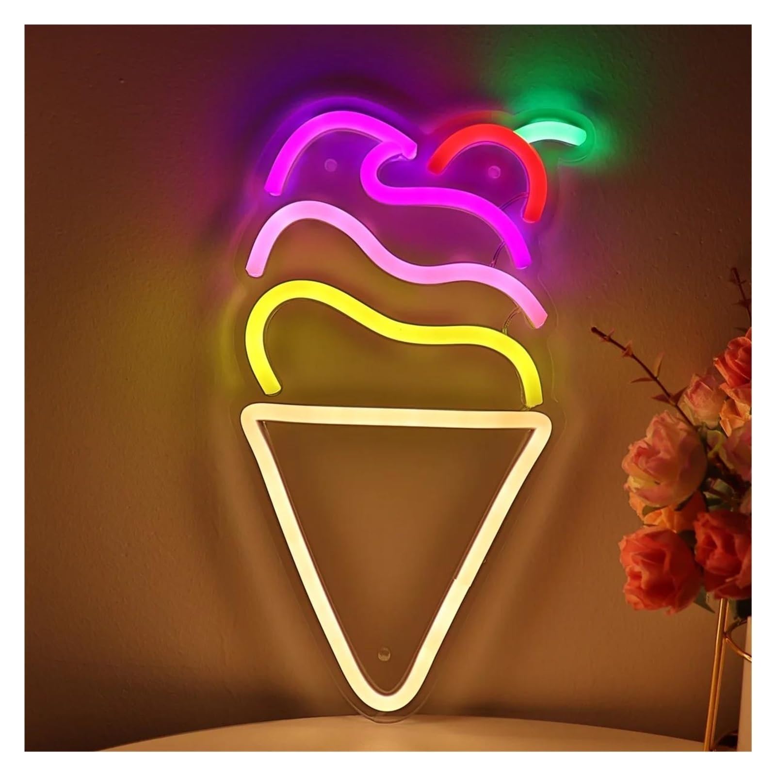 lampe au néon Cornet de glace à la cerise pour enseigne au néon pour mur intensité variable alimenté par pour USB pour lumière