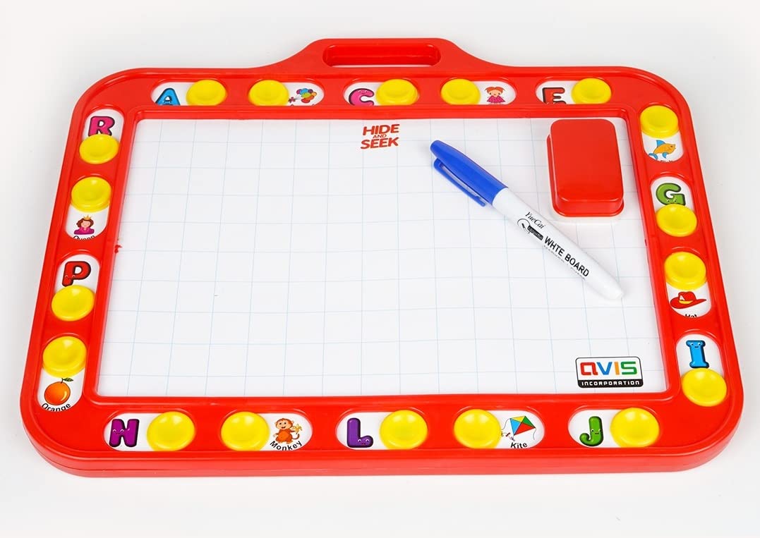 Avis Educational Hide & Seek Slate Writing Board 2 in 1 to Write and Learn Their Preschool Lessons for Kids (Red Colour)