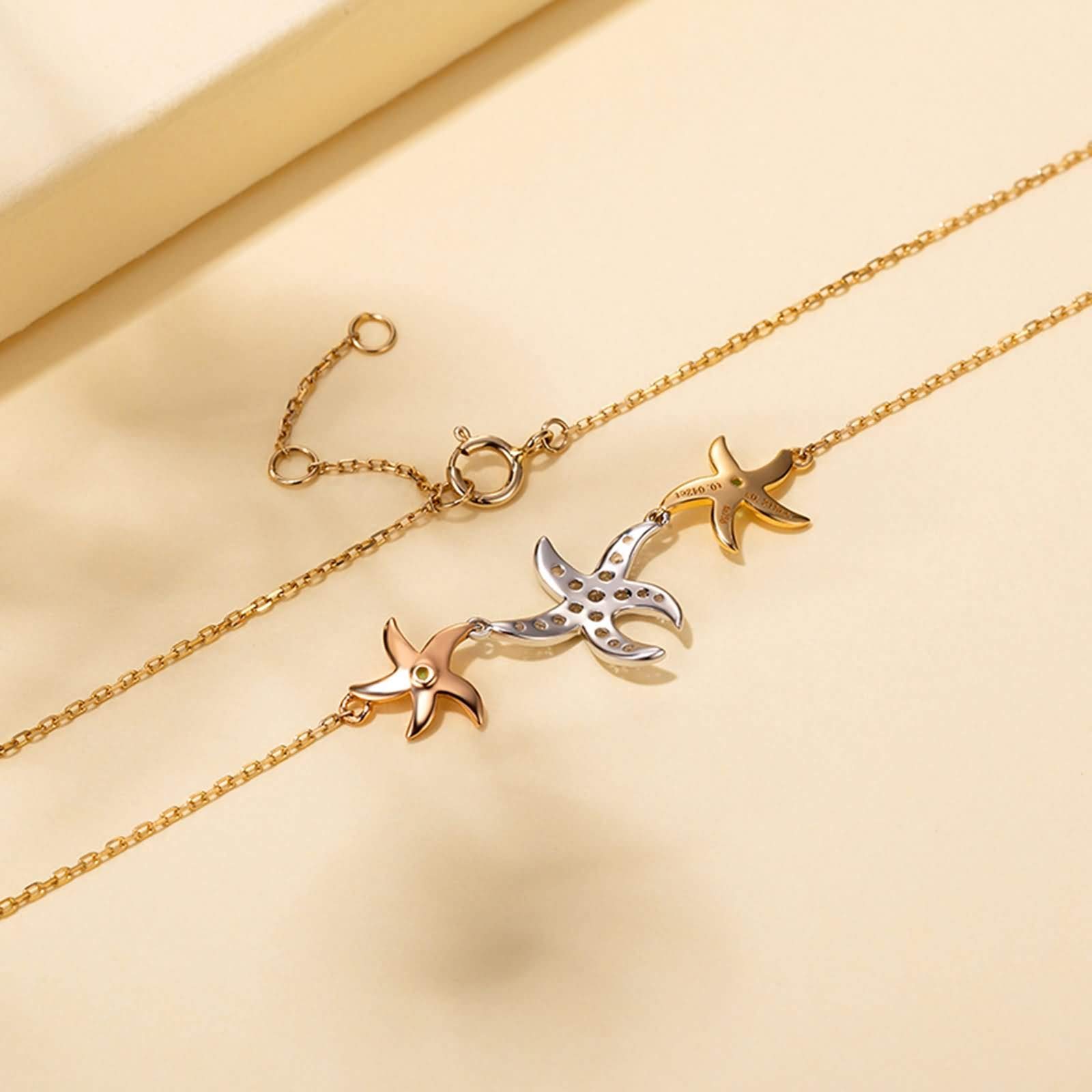 AmDxD Oro de 18K Collares Boda Mujer Forma de Estrella de Mar Redonda Diamante 0.22CT Collar Colgante Oro Plateado