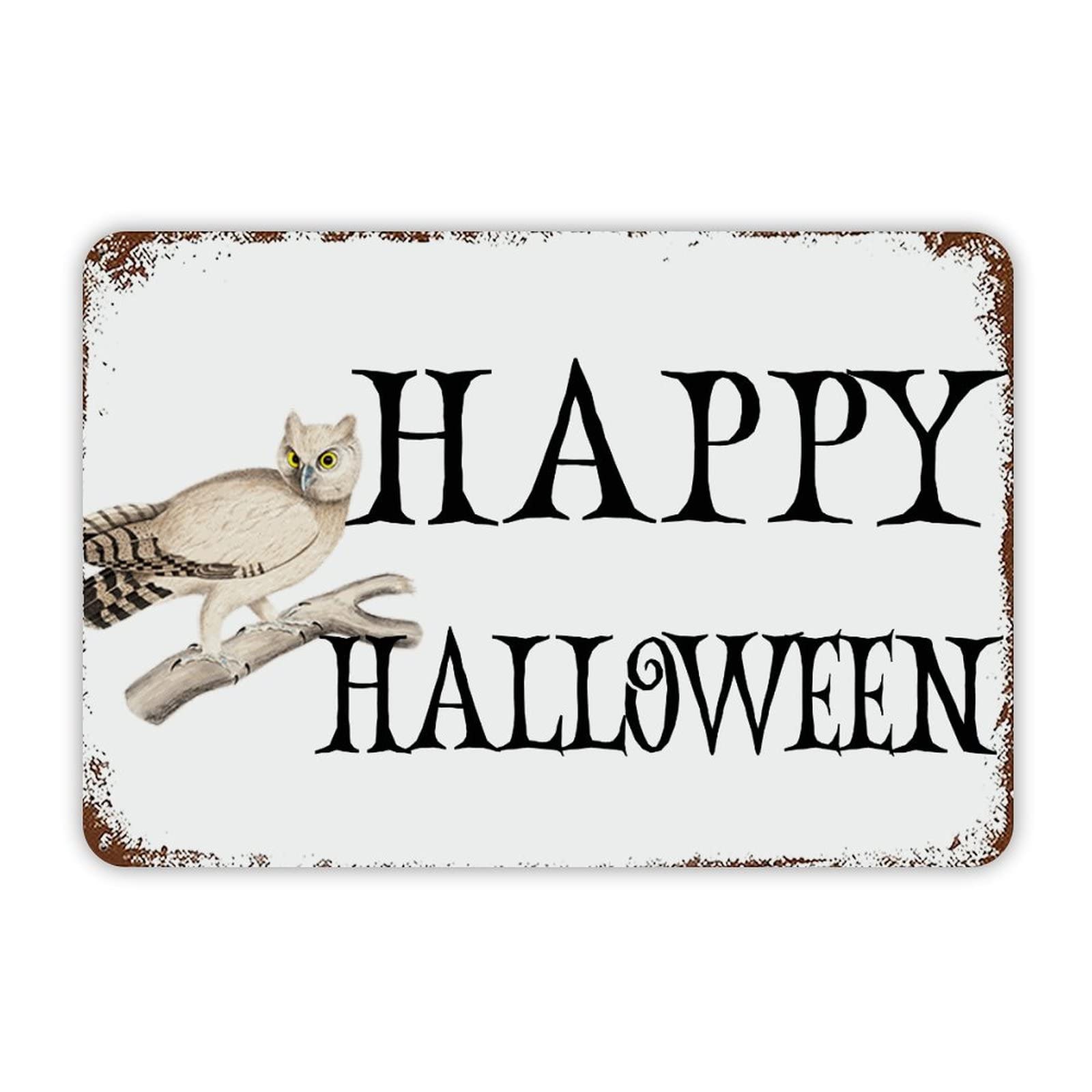 ENEDNATE Farmhouse Man Cave Metal Sign Happy Halloween Owl Retro Aluminum Tin Metal Signs for Indoor & Outdoor Yard Office Kitchen Living Room Door Home Décor 8x12 Inch