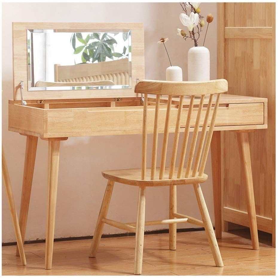 Makeup Dresser with Mirror and Stool Make-up Table for Bedroom Girls Dressing Table Makeup Table (Color : Walnut Ribbon Chair Size : 10045cm) (Log Color Single Table 80 * 45cm)