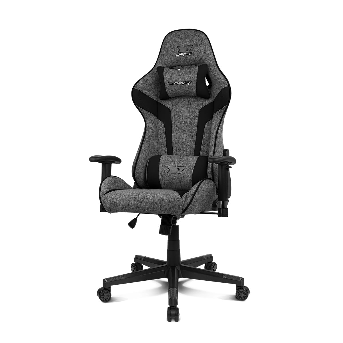 DRIFT GAMING DR90 – Ergonomic Gaming Chair with Headrest and Lumbar, 135° Reclining Backrest, Adjustable 2D Arms, Breathable Fabric, Nylon Base and Class 4 Gas Piston – Grey/Black