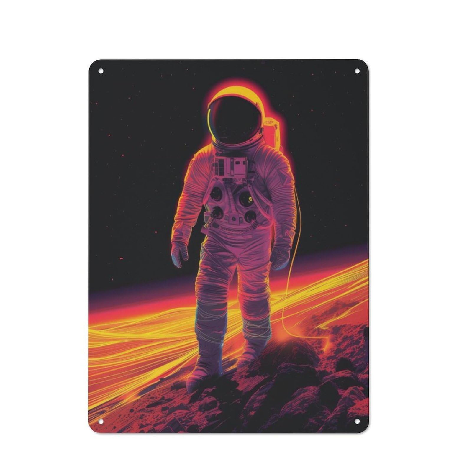 Junmoney Minimalistic Astronaut Metal Plaque With Design 40X30cm, Retro Kitchen Wall Decor For Bakery, Diner, Cafe Or Family Room