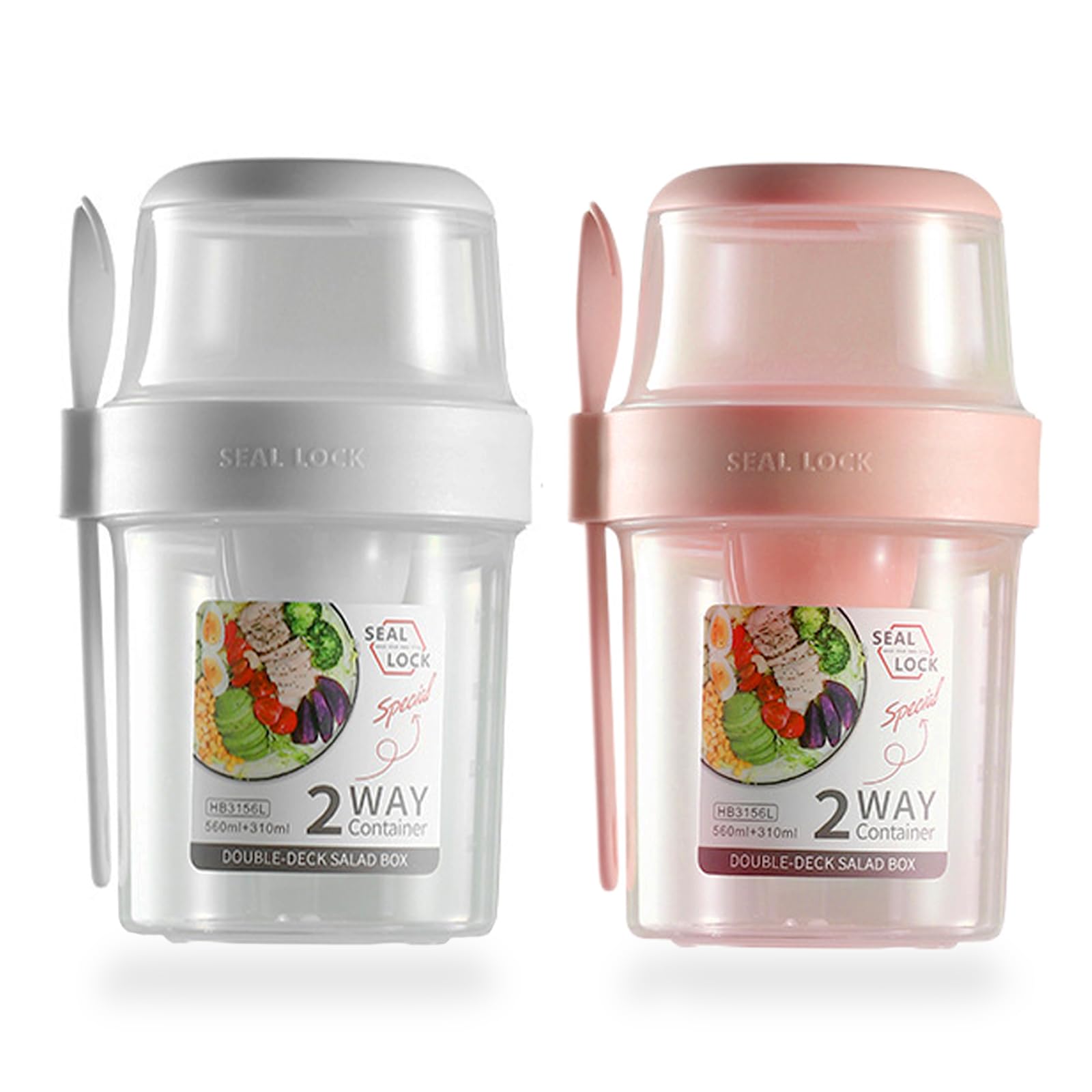 2 kubek do musli, 560 ml + 310 ml, kubki na jogurt na wynos, dwuwarstwowe, szczelne