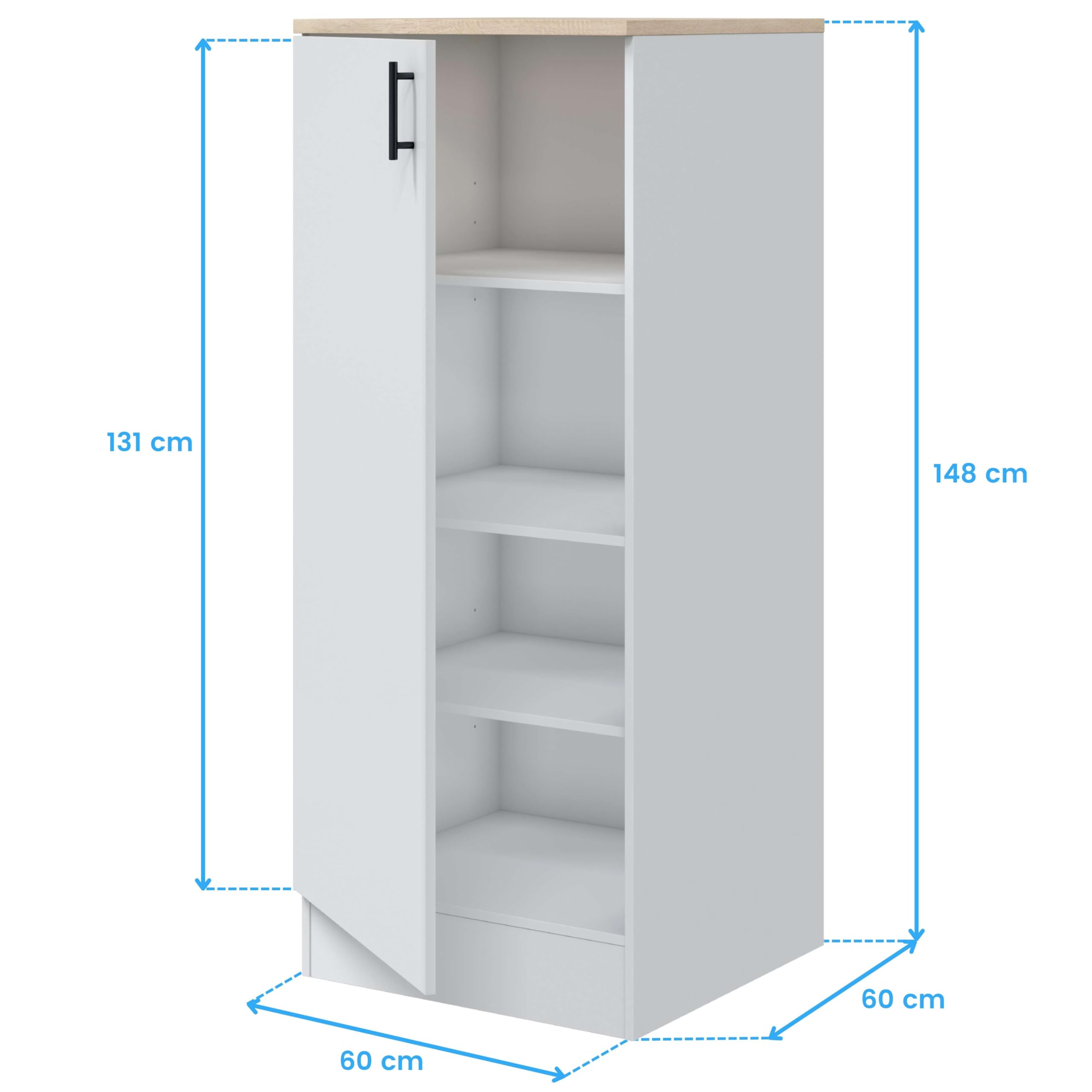 Bricohabitat Módulo Inferior Columna de Cocina Kira con 1 Puerta Blanco Brillo y Roble Canadian 3 Estantes 60x148x60 cm Melamina