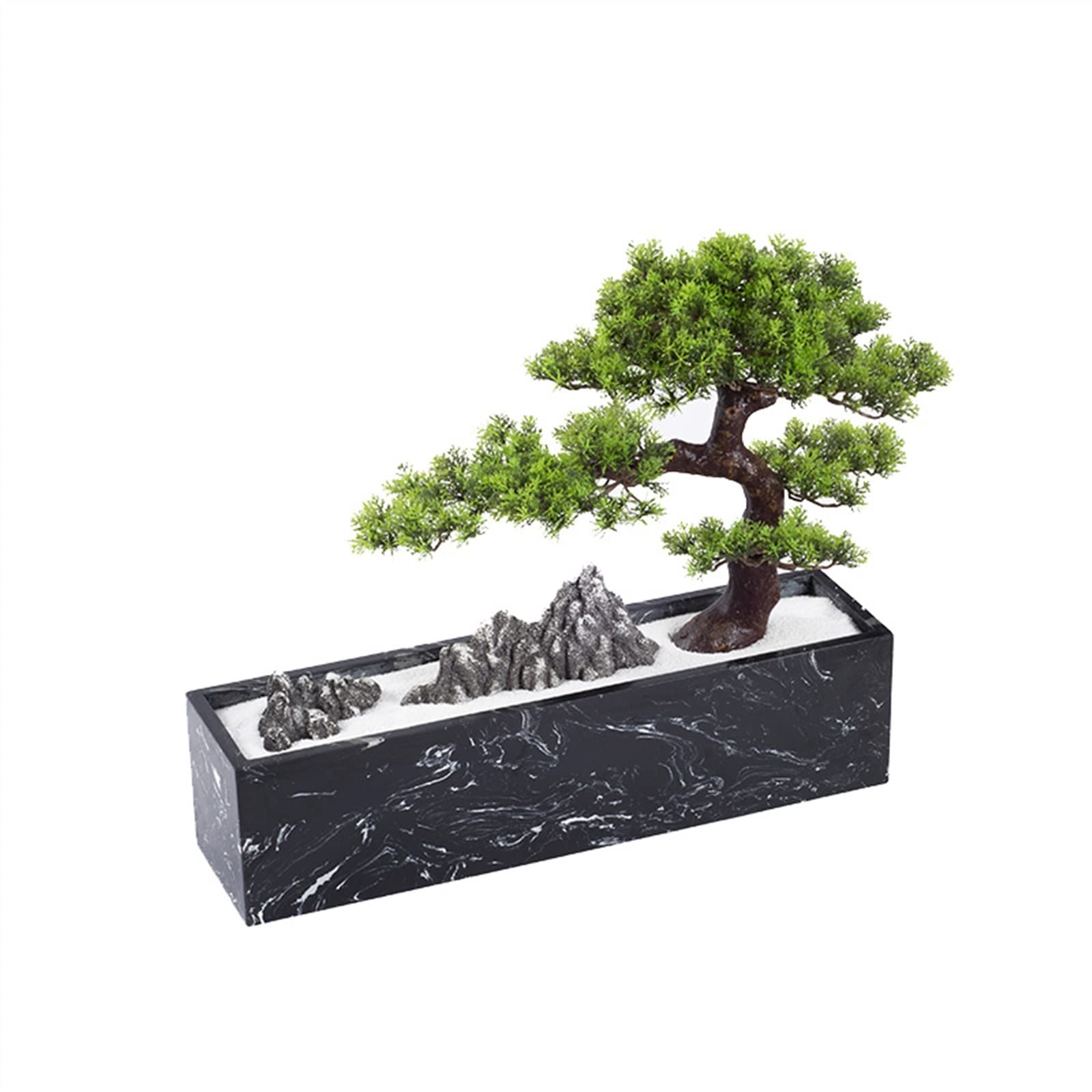 CAFIEDR Artificial Bonsai Artificial Bonsai Tree Interior Decoration Green Simulation Pine Bonsai Tree Office Living Room Desktop Decor Fake Tree Marble Flower Pot For Home Office.