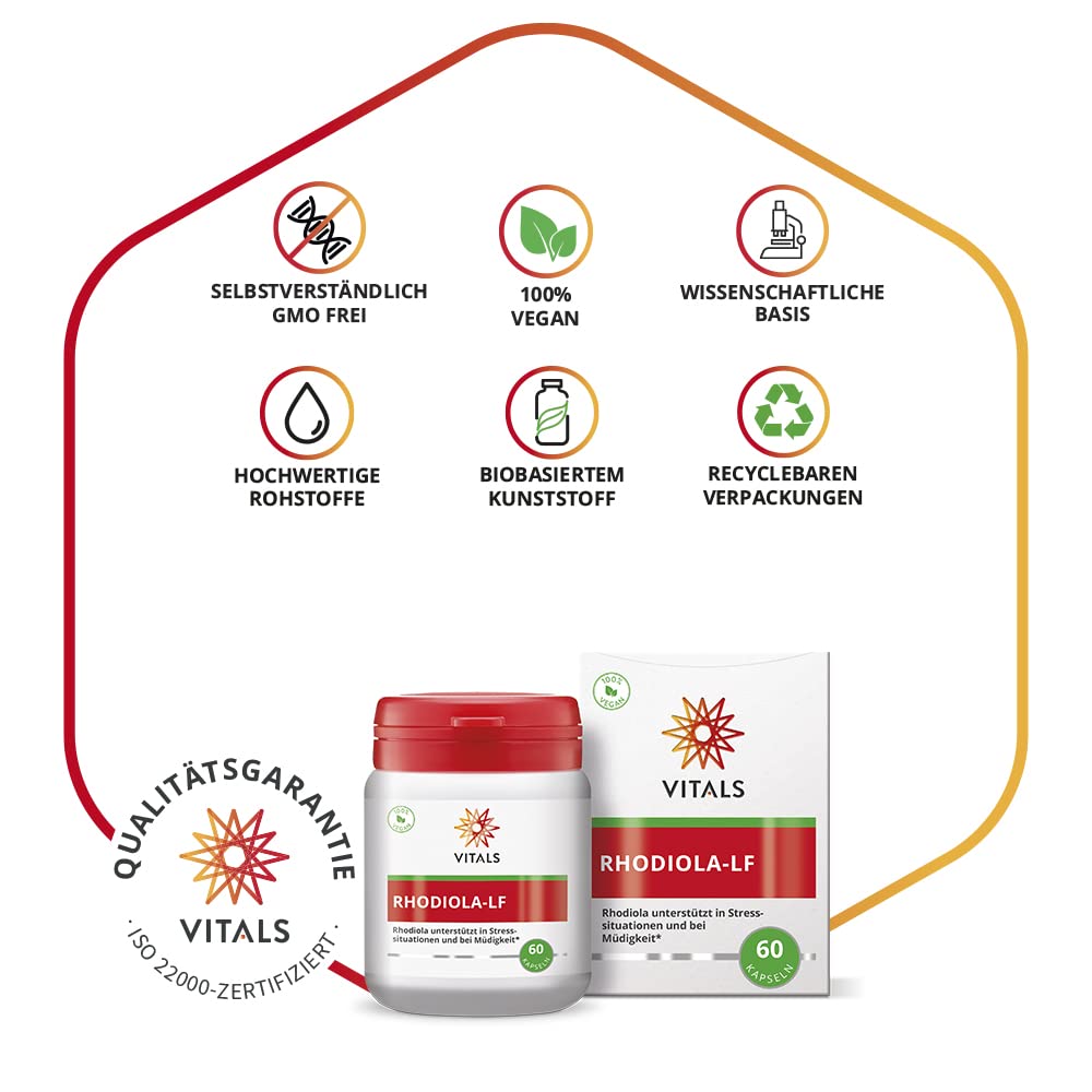 Vitals - Rhodiola Rosea 60 Kapseln, hochdosiert. Rhodiola für Stressbewältigung & Müdigkeit. Enthält qualitativ hochwertigen Rhodiolife Extrakt.