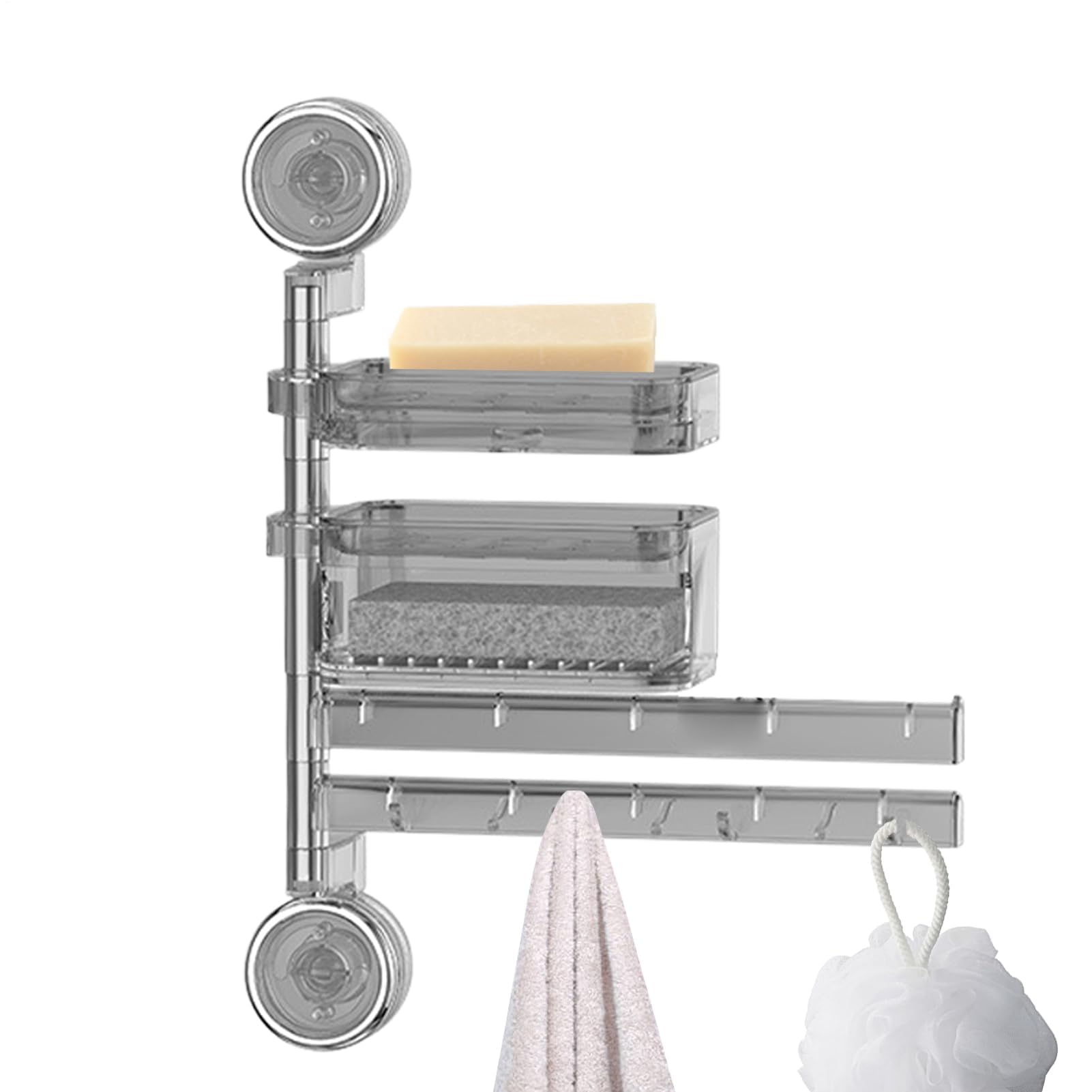 Toallero de Baño con VentosaSoporte para Toallas y Jabón Estante y Gancho Multifuncional para Dormitorio Cocina y PiscinaOrganizador Práctico y Estiloso
