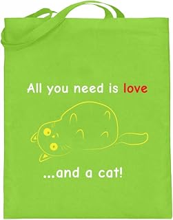 All you need is love and a cat! - Bolsa de yute (con asas largas), color, talla 38cm-42cm