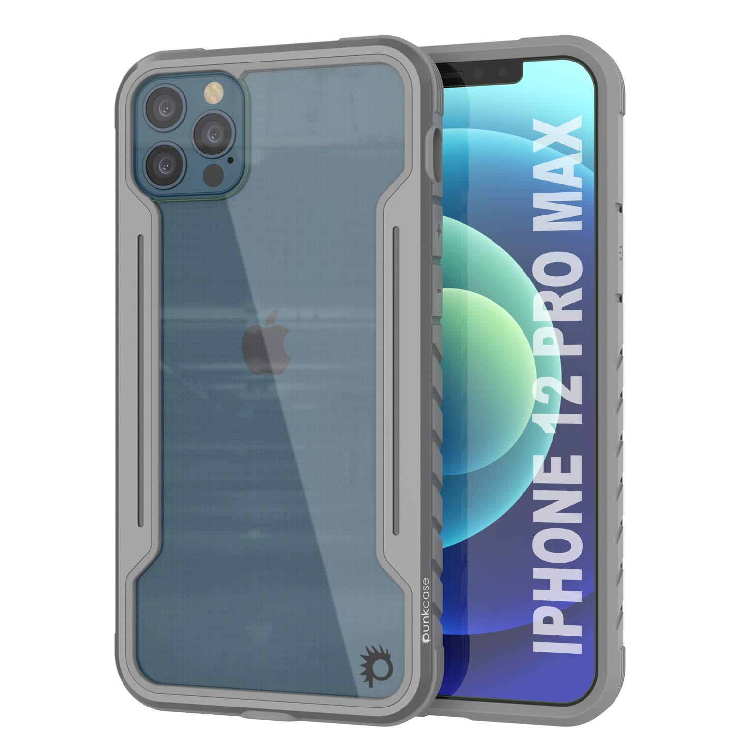 Punkcase Designed for iPhone 12 Pro Max [Avenger Defense Series] Protective Military Grade Cover W/Aluminum Frame [Clear Back] Ultimate Drop Protection for iPhone 12 Pro Max (6.7") (2020) (Grey)