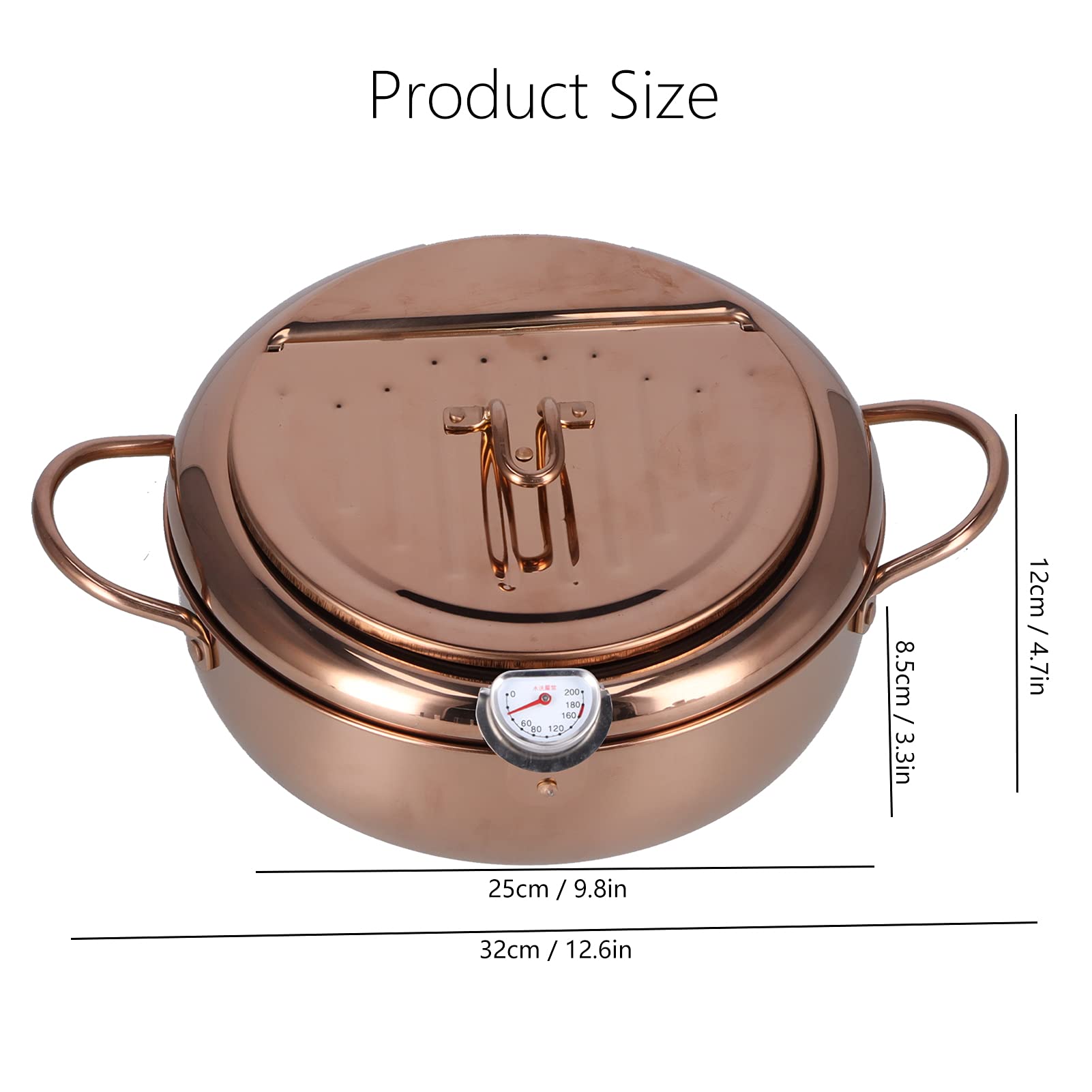 Stainless Steel Deep Fryer with Thermostat Control Removable Basket and Oil Drip Rack Fryer for Chicken, French Fries, Tempura (Rose Gold)