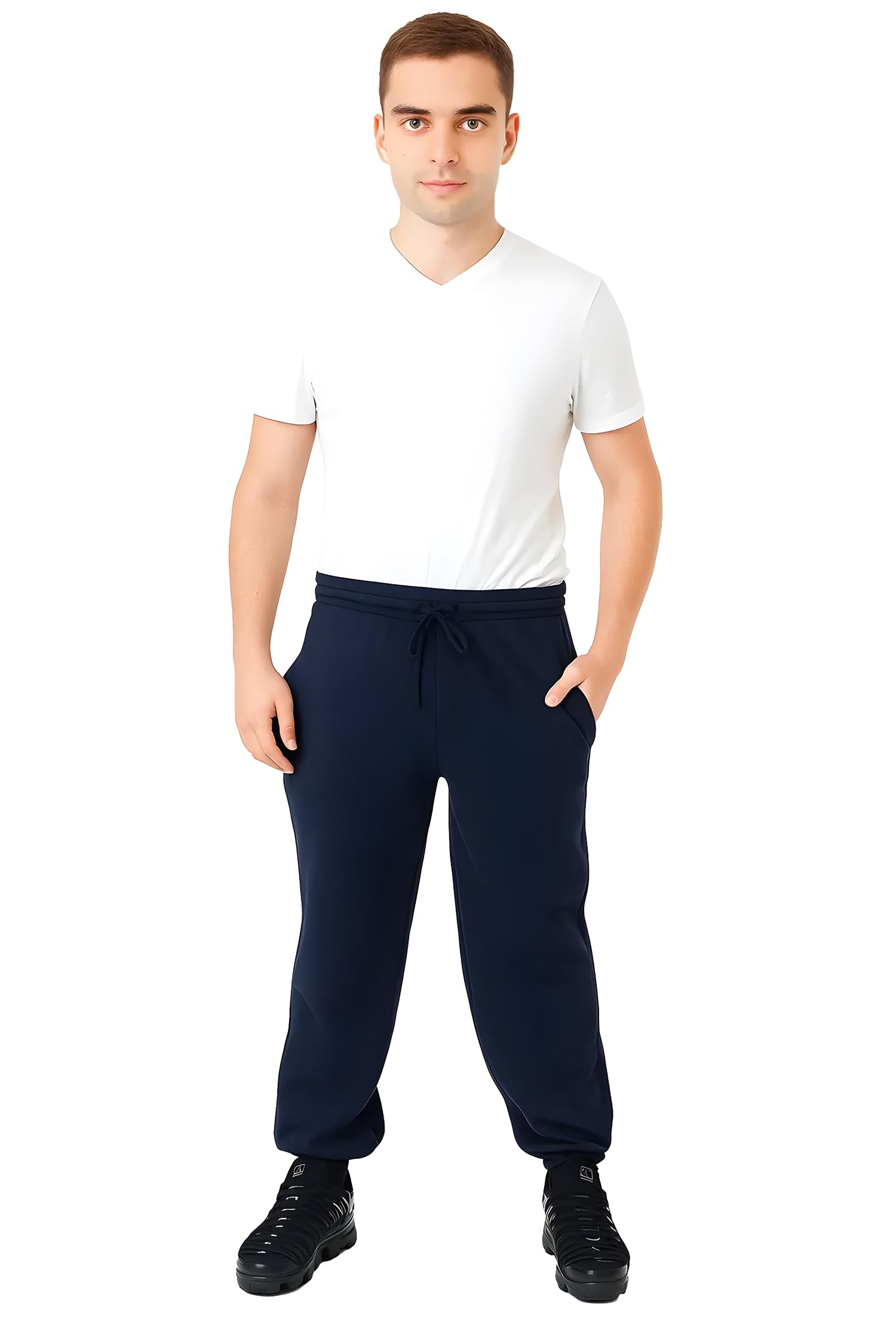 H&F Men's Navy Blue Jogging Pants Tracksuit Bottoms Trousers Casual Joggers For Uk Zip Pockets Elasticated Cuff Classic Jog Pants Jog Sweatpants Sports Joggers Leisure Gym Yoga Pants (, 5XL)