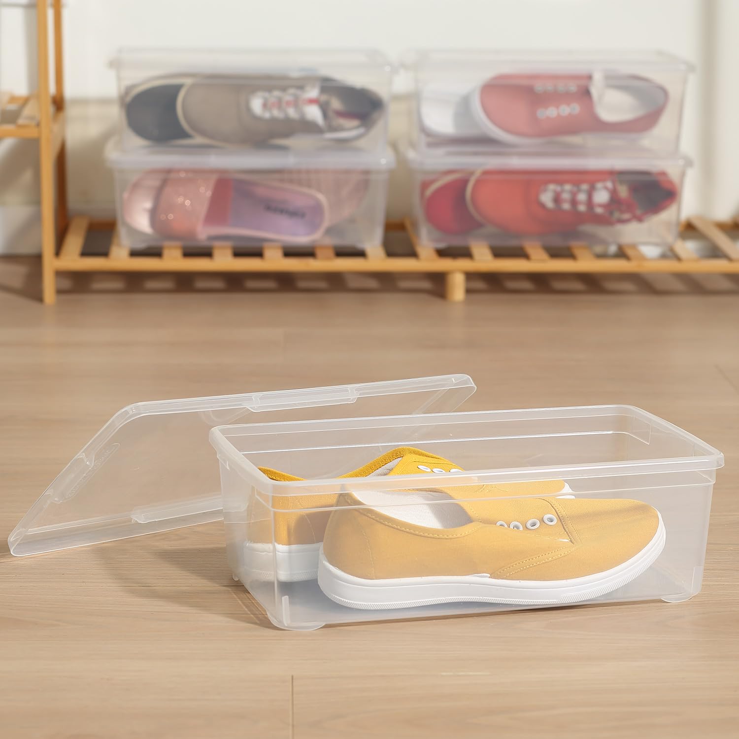 Lot de 12 bacs de rangement empilables en plastique transparent avec couvercles de 6 litres (transparent)
