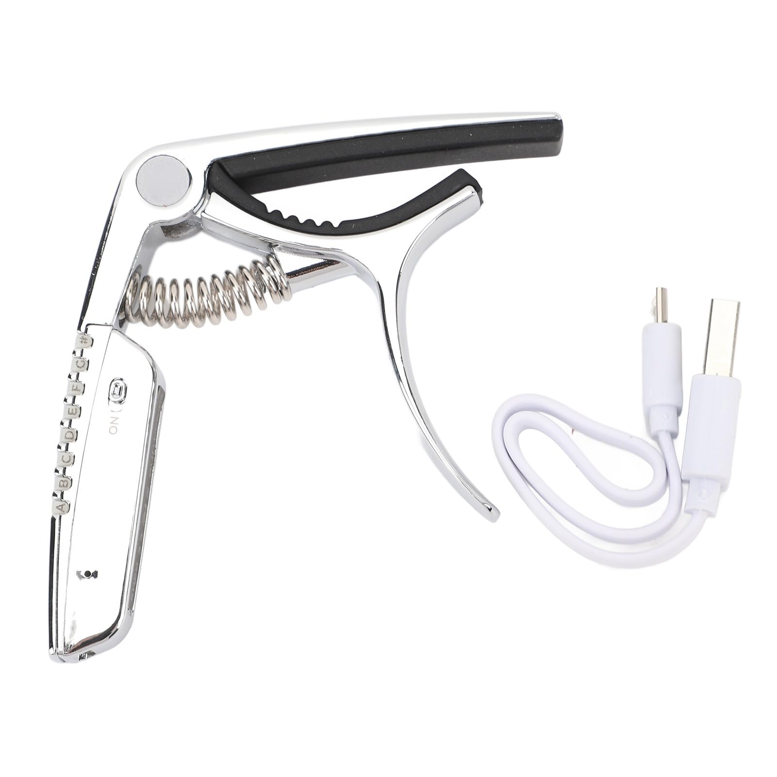 Capotasto per Chitarra 2 in 1, Accordatura Accurata Illuminazione Kapos per Chitarra Ricaricabile Tramite USB con Scatola di Immagazzinaggio (Silver)