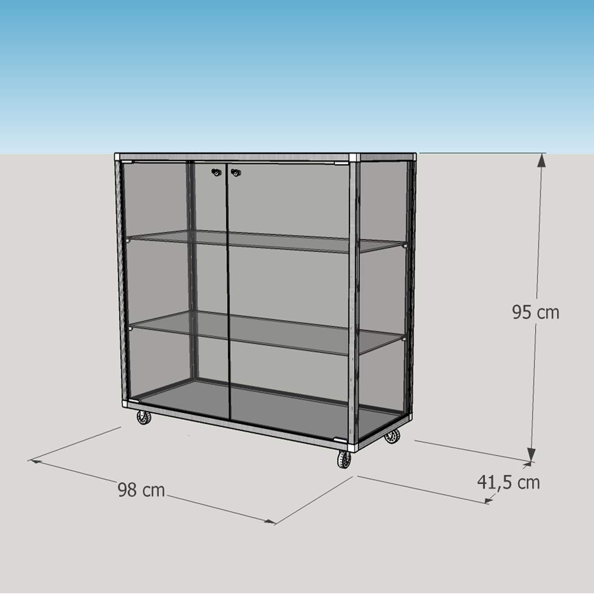Thekenvitrine & Geschäftsvitrine 41,5 x 98 x 95 cm - Glasvitrine abschließbar & Spiegelrückwand - mit Beleuchtung - ideal für Drogerien, Apotheken & Geschäfte