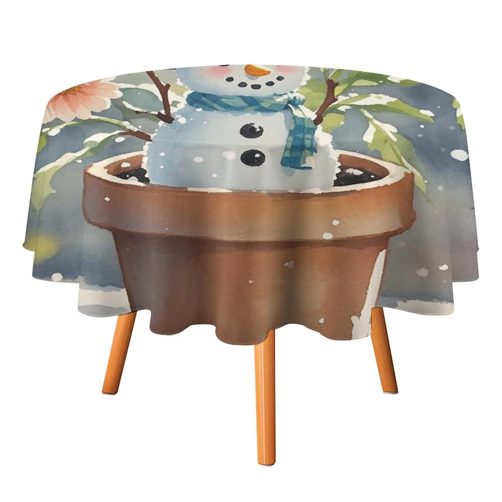 Nappe ronde bonhomme de neige lavable : oubliez les taches de Noël sur votre table de fête